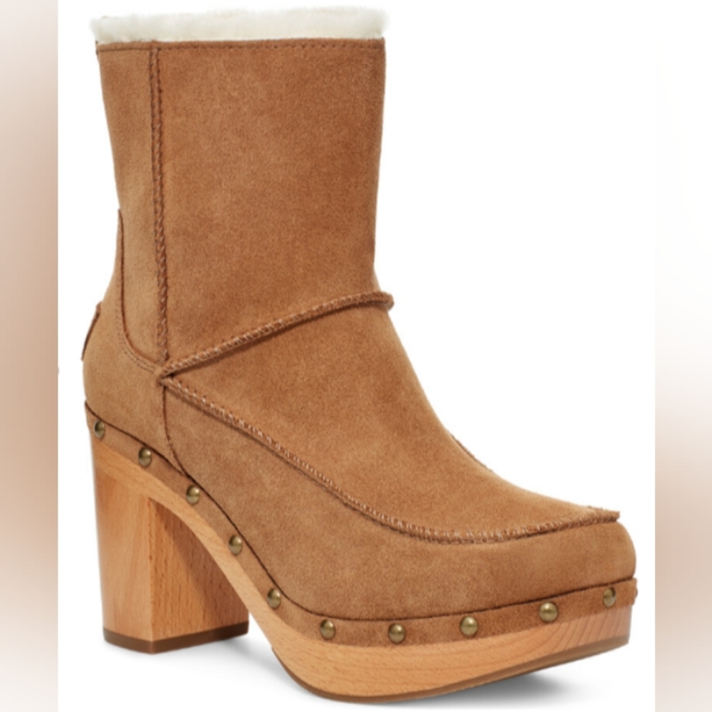 RARE UGG KOURI SUEDE / SHEEPSKIN CLOG BOOTS NEW in BOX